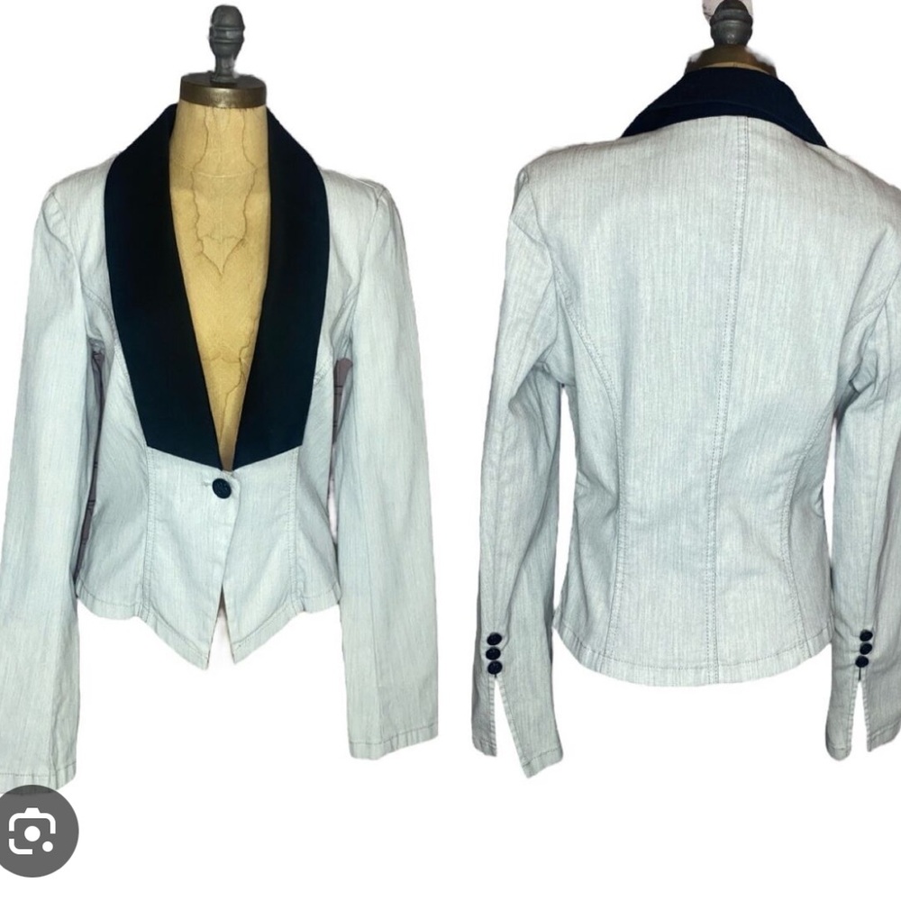 Rock & Republic Light Blue Denim Tuxedo Blazer size 4